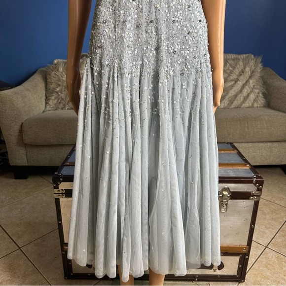 Mac Duggal 93655 Powder Blue Cape Sleeve Beaded Tea Length A-Line Dress 6 NWT - Picture 4 of 16